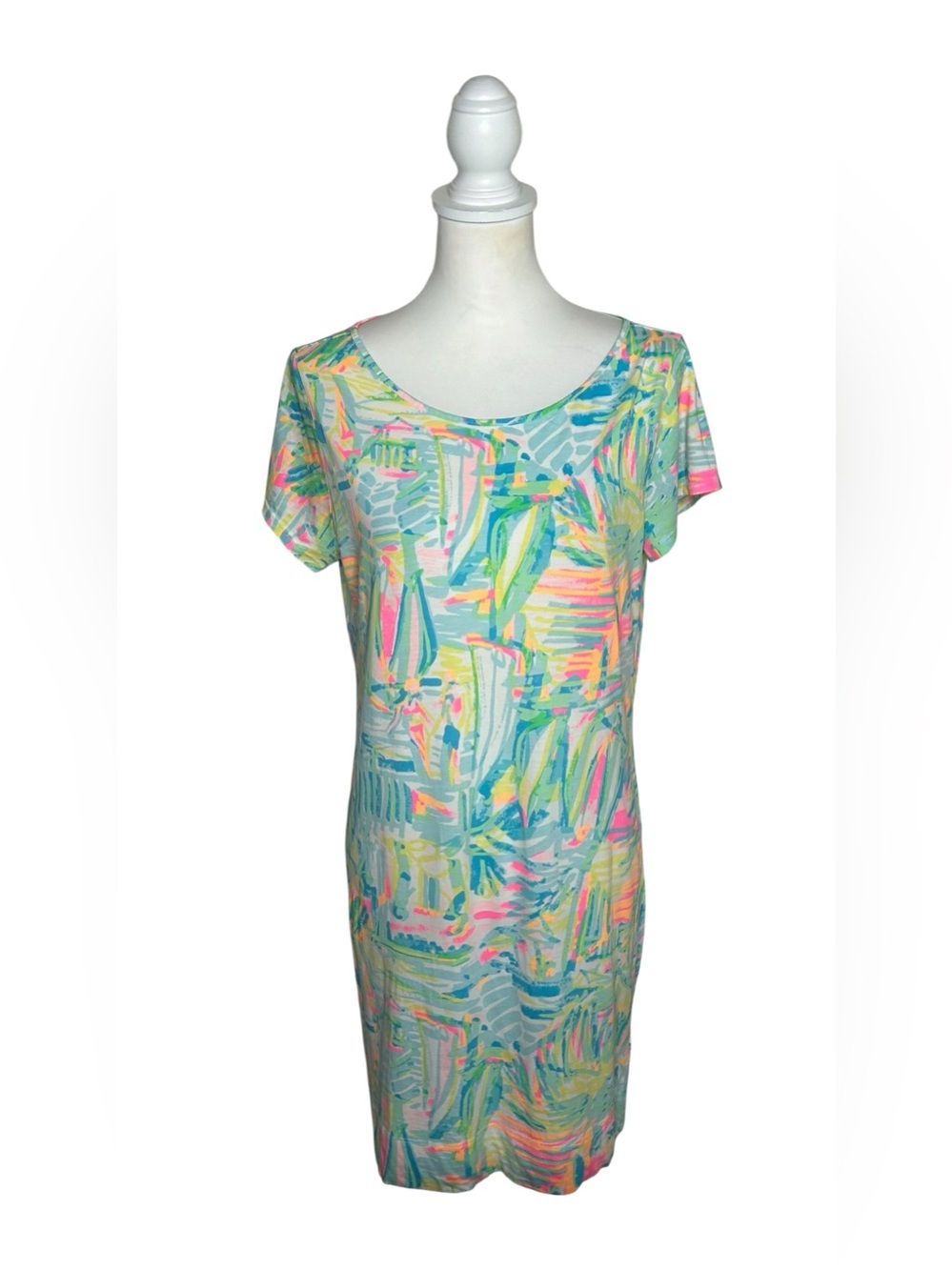 Lilly Pulitzer Marlowe Tee Shirt Dress Sea Salt & Sun EUC Sz L Resortwear Beach